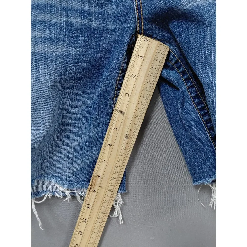 Aeropostale Embroidery Blue Denim Distressed Shorts Women Size 7/8